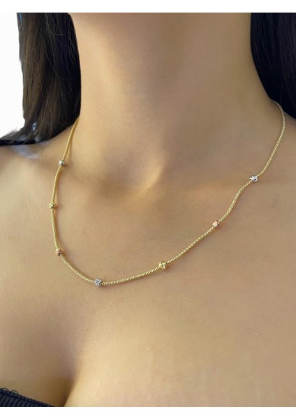 Pop Corn Zincir Dorika Top Çok Şık Altın Kolye 14 Ayar
