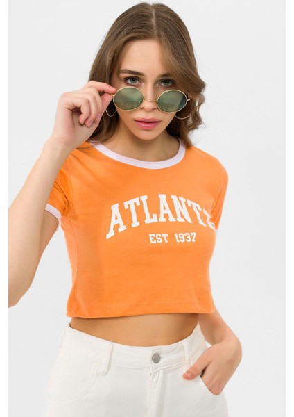 Kadın Önü Baskı Detaylı Kısa Tişört fiyatları