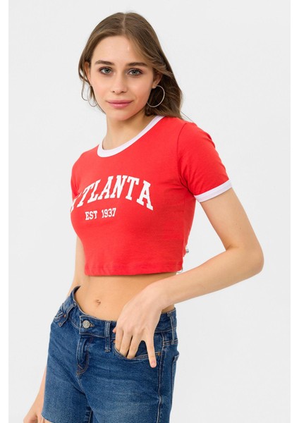 Kadın Önü Baskı Detaylı Kısa Tişört fiyatları