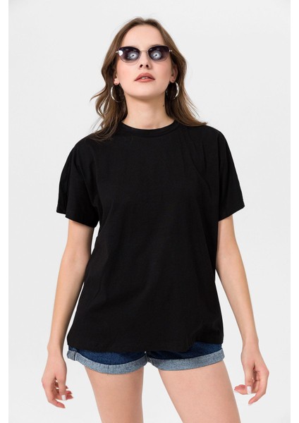 Kadın Bisiklet Yaka Oversize T-Shirt