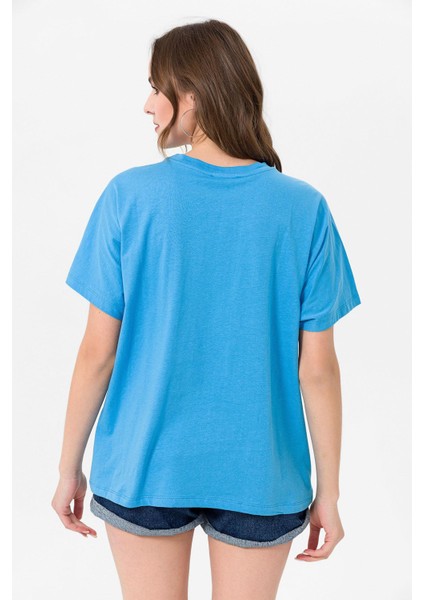Kadın Bisiklet Yaka Oversize T-Shirt