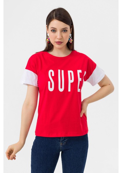 Kadın Önü Yazı Baskılı T-Shirt 230068 - modelleri