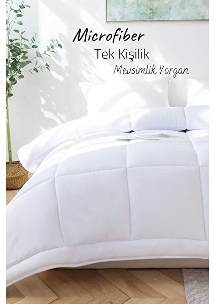 Elyaf Sepeti Microfiber Tek Kişilik Yorgan Kapitone Yıkanabilir Mevsimlik Microfiber Yorgan 155X215 cm