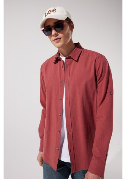 Regular Fit Normal Kesim %100 Pamuk Pembe Uzun Kollu Gömlek