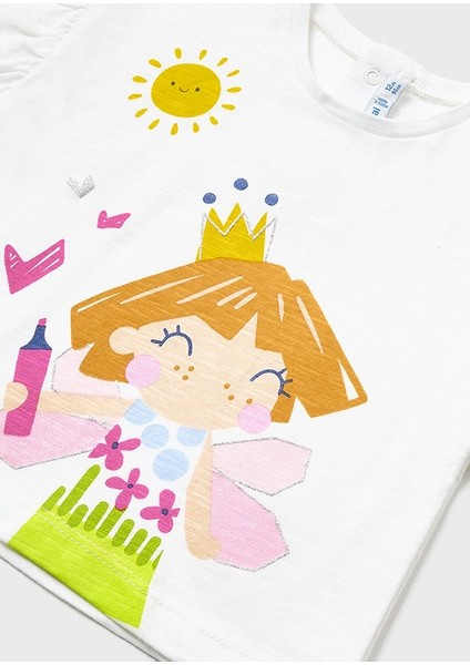 Kız Bebek Baskılı T-Shirt Beyaz 1010