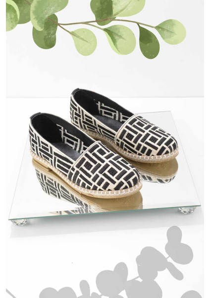 Bej Siyah Hasır Hakiki Deri Kadın Espadril K01534070628