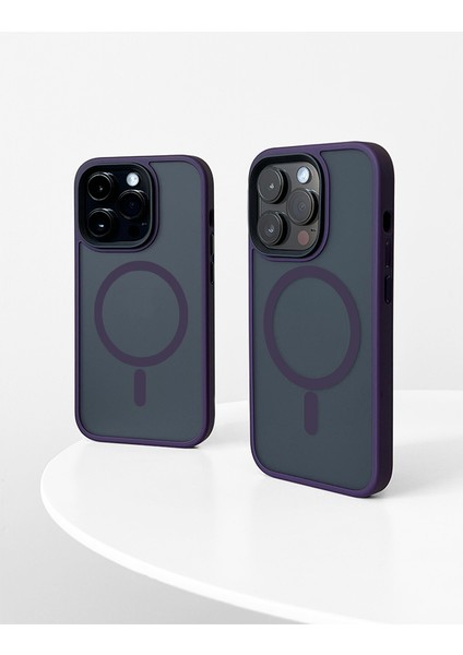 MTK Moveteck Apple iphone 14 Pro Kılıf Mat Magsafe Wireless Şarj Destekli Hassas Butonlu Soft Mat Kenarlı Buzlu Çerçeveli Darbe Korumalı Mor Kapak