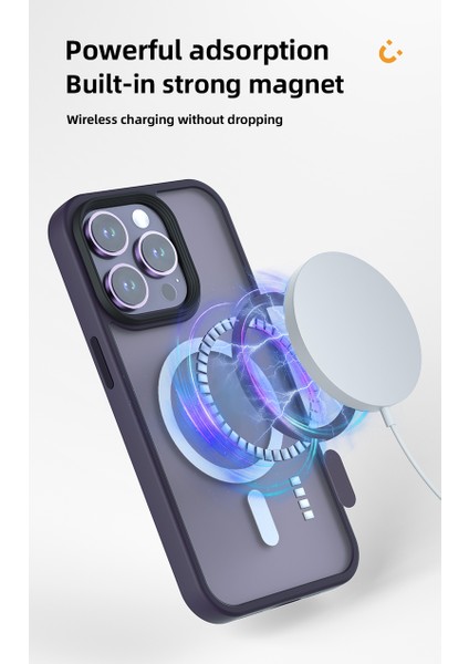 Apple iphone 14 Pro Max Kılıf Mat Magsafe Wireless Şarj Destekli Hassas Butonlu Soft Mat Kenarlı Buzlu Çerçeveli Darbe Korumalı Mor Kapak