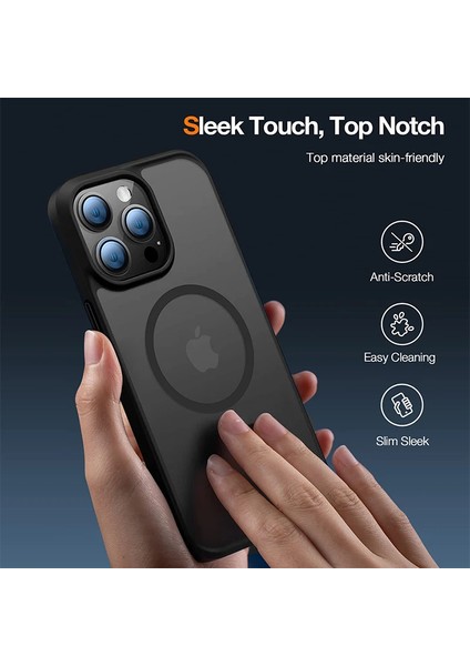Apple iphone 14 Pro Max Kılıf Mat Magsafe Wireless Şarj Destekli Hassas Butonlu Soft Mat Kenarlı Buzlu Çerçeveli Darbe Korumalı Mor Kapak