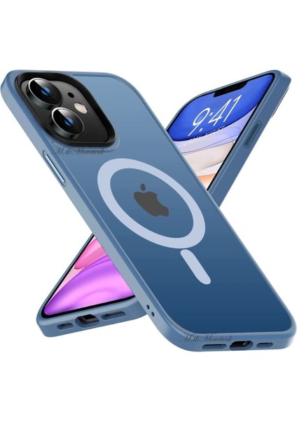 Apple iphone 11 Kılıf Mat Magsafe Wireless Şarj Destekli Hassas Butonlu Soft Mat Kenarlı Buzlu Çerçeveli Darbe Korumalı Mor Kapak