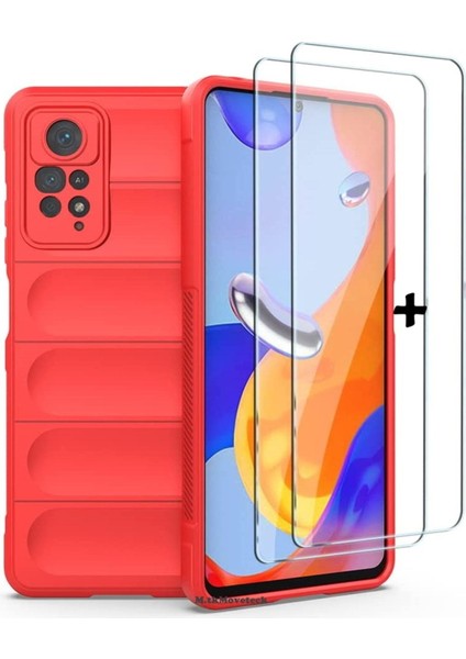 Xiaomi Redmi Note 11 Pro Uyumlu Kılıf Kamera Korumalı Arkası Kasisli Dalgalı Içi Süet Kadife Leke Tutmaz Yumuşak Silikon + Cam Set