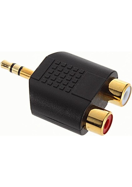 3.5 mm Mini Stereo Erkek To 2 Rca Dişi Adaptör - Kırmızı