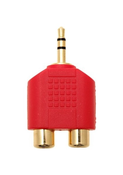 3.5 mm Mini Stereo Erkek To 2 Rca Dişi Adaptör - Kırmızı