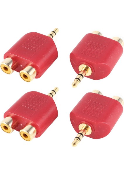 3.5 mm Mini Stereo Erkek To 2 Rca Dişi Adaptör - Kırmızı