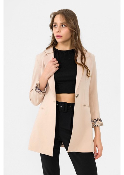 Kadın Astarı Leopar Desenli Tek Düğme Kapamalı Blazer Ceket fiyatları