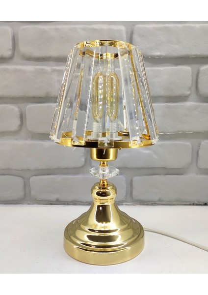 Modern Dekoratif Krom Mini Metal Ayaklı Kristal Taşlı Kristal Konik Şapkalı Abajur Masa Lambası fiyatları