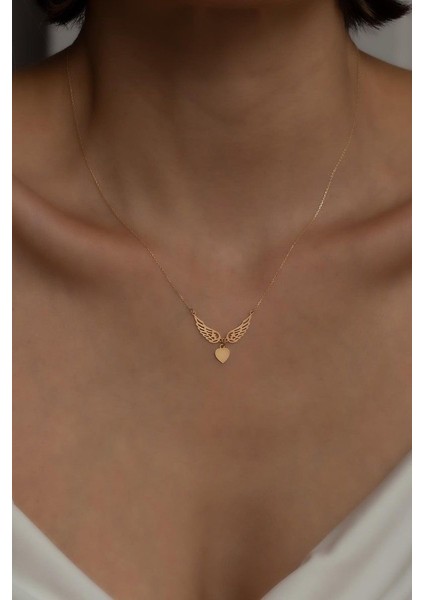 925 Ayar Gümüş Melek Kanatlı Kalp Kolye