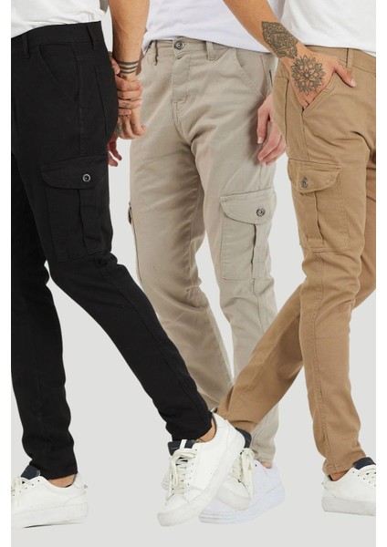 Kargo Cep Pantolon Siyah- Taş- Camel Rengi Çok Renkli