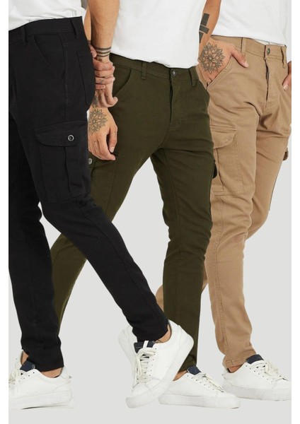 Kargo Cep Pantolon Siyah-Haki-Camel Rengi Çok Renkli