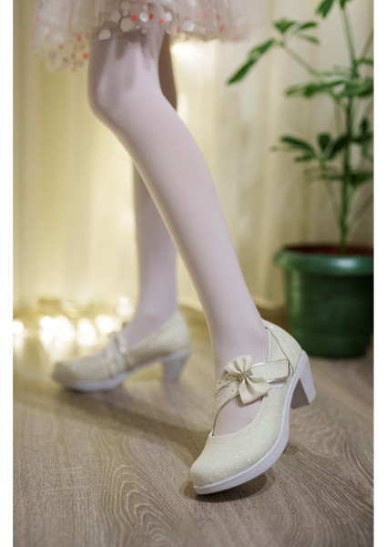 Topuklu Sedef Simli Kız Çocuk Ayakkabı