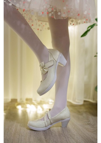 Topuklu Sedef Simli Kız Çocuk Ayakkabı fiyatları