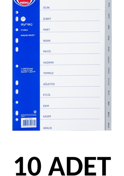 10 Adet Ocak-Aralık Ayraç Seperator