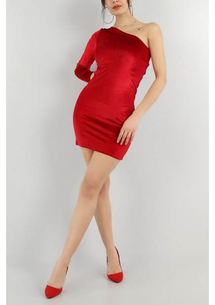 Butik Muson Asimetriktek Omuz Bodycon Elbise-Kadife Abiye