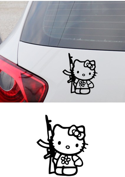 Hello Kitty With Gun Araba Oto Arma Duvar Ev Dekoratif Çıkartma Sticker 20 cm