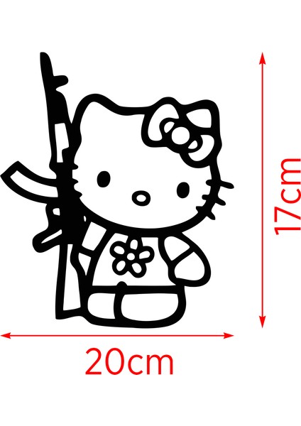 Hello Kitty With Gun Araba Oto Arma Duvar Ev Dekoratif Çıkartma Sticker 20 cm