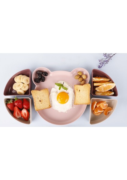 Ayıcık 4 Bölmeli Mama ve Yemek Tabağı, Mor (5 Parça) fırsatları
