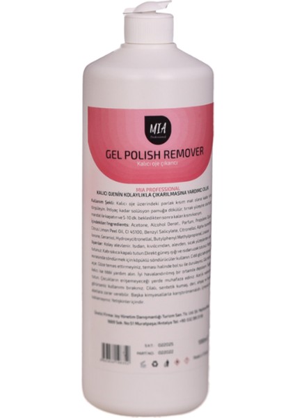 Remover Sıvısı 1 Litre Salon Boy, Kalıcı Oje Çıkarıçı