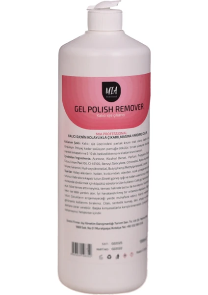 Mia Professional Remover Sıvısı 1 Litre Salon Boy, Kalıcı Oje Çıkarıçı