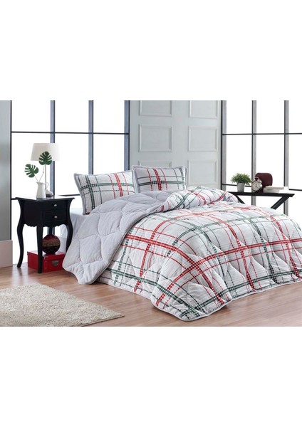 Elba Comforter Kırmızı Gri Tek Kişilik Yorgan Seti