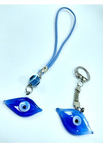 Göz Nazar Boncuğu Anahtarlık + Göz Araba Dikiz Ayna Süsü El Yapımı Cam İkili Set modelleri