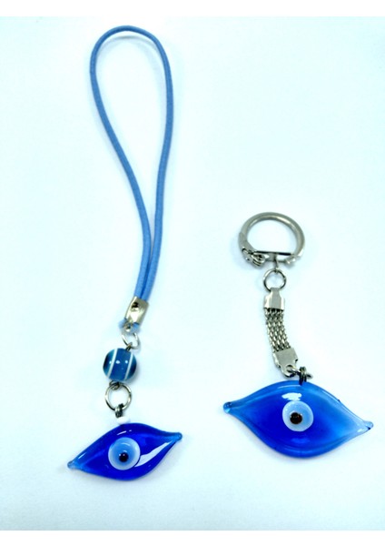 Göz Nazar Boncuğu Anahtarlık + Göz Araba Dikiz Ayna Süsü El Yapımı Cam İkili Set fırsatları