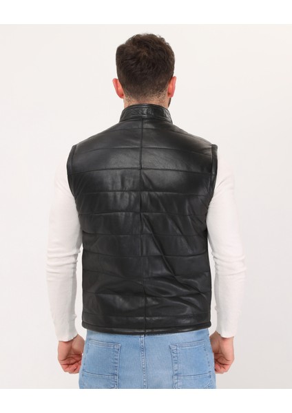 Deri Şişme Yelek Siyah Renk Erkekler İçin Slim Fit Şık Tasarım 2023 Sezonu modelleri