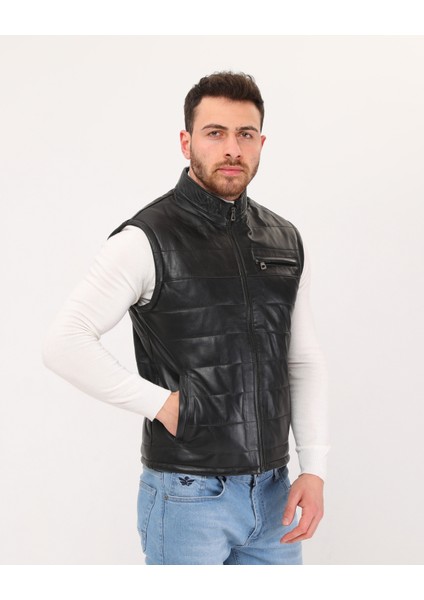 Deri Şişme Yelek Siyah Renk Erkekler İçin Slim Fit Şık Tasarım 2023 Sezonu indirimleri