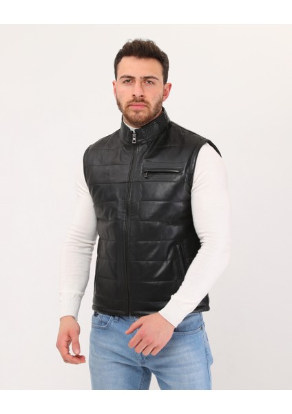 Deri Şişme Yelek Siyah Renk