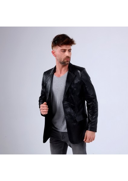 Hakiki Deri Blazer Klasik Ceket Punto Dikişli modelleri