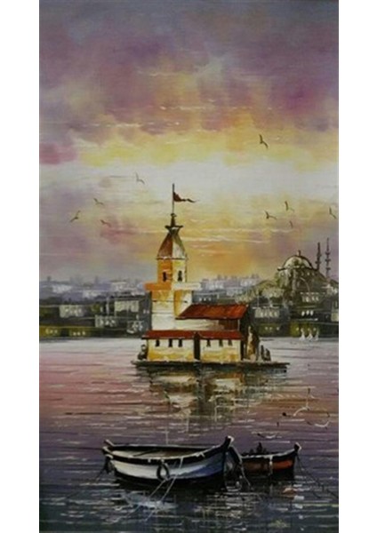 Kız Kulesi ve Kayıklar Pixart Sanat Elmas Mozaik Tablo Diamond Türkiye 53 x 94 cm