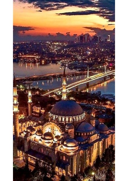 Istanbulda Gün Batımı Pixart Sanat Elmas Mozaik Tablo Diamond Türkiye 40 x 70 cm