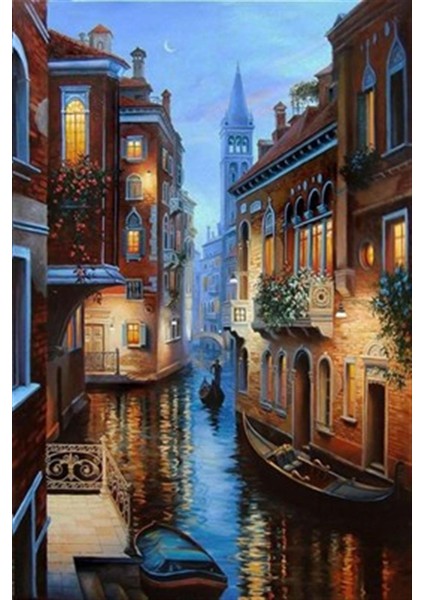 Venedikte Gece Yarısı Pixart Sanat Elmas Mozaik Tablo Diamond Türkiye 41 x 61 cm