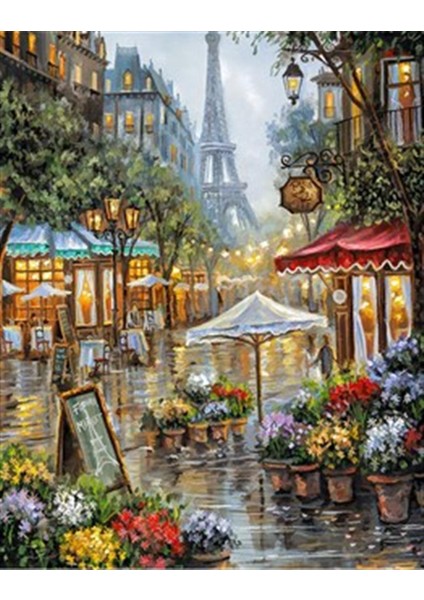 Çiçekli Paris Sokakları Pixart Sanat Elmas Mozaik Tablo Diamond Türkiye 56 x 71 cm