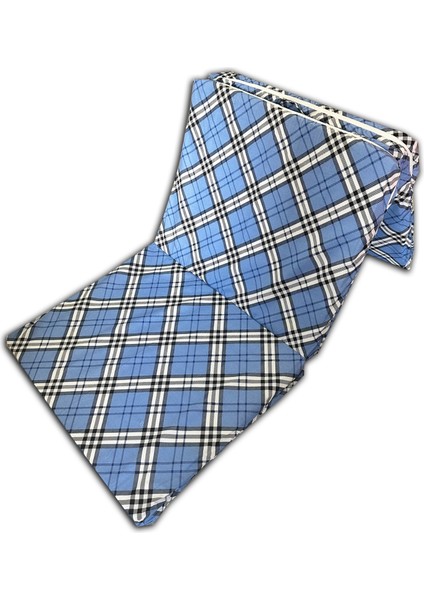 Katlanır Yer Yatağı ve Tek Kişilik Sünger Katlanır Minder Yatak 70 X 180 Cm 6 Cm-Mavi Ekose