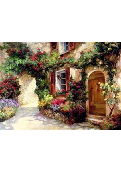 Çiçekli Taş Ev Pixart Sanat Elmas Mozaik Tablo Diamond Türkiye 51 x 36 cm