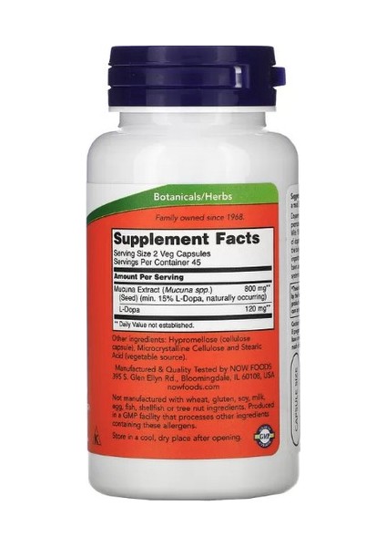 Dopa Mucuna L Dopa (ÖSG--Özel Spc Gıd) 45 Servis 90 Veg Capsul