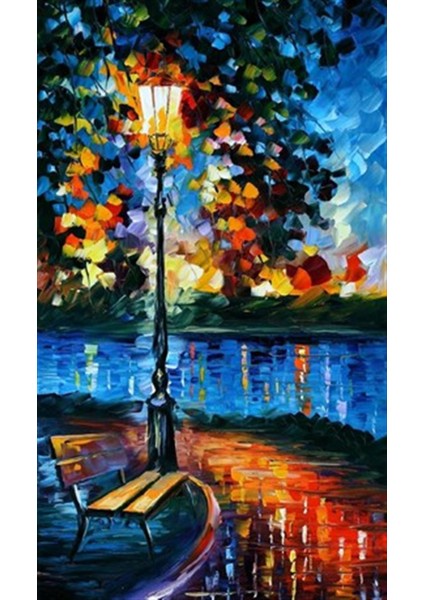 Leonid Afremov Kenarındaki Bank Pixart Sanat Elmas Mozaik Tablo Diamond Türkiye 33 x 55 cm