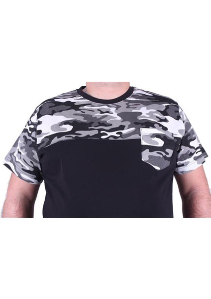 Büyük Beden Cepli Camouflage Erkek Tişört 23145 Fume