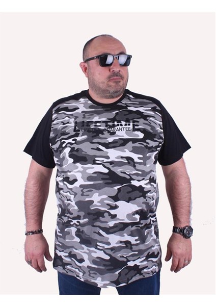 Büyük Beden Shoulder Line Camouflage Erkek Tişört 23147 Fume