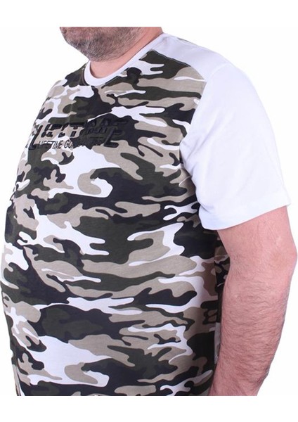Büyük Beden Shoulder Line Camouflage Erkek Tişört 23147 Beyaz fiyatları